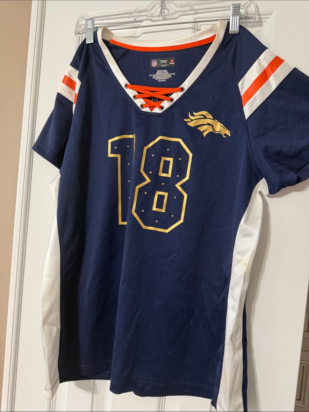 NFL Womebs Navy & White Lace-Up Football Jersey - #18 Payton Manning